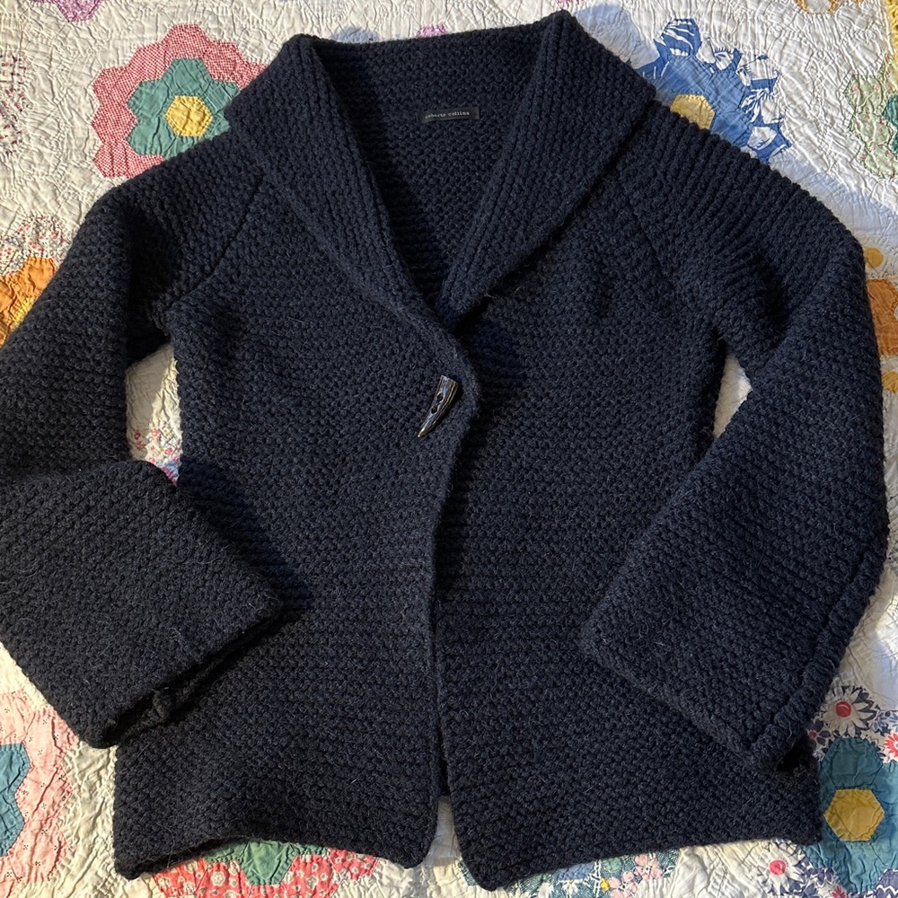 Roberto Collina Alpaca Wool Shawl Collar Navy Cardigan - Picture 5 of 10